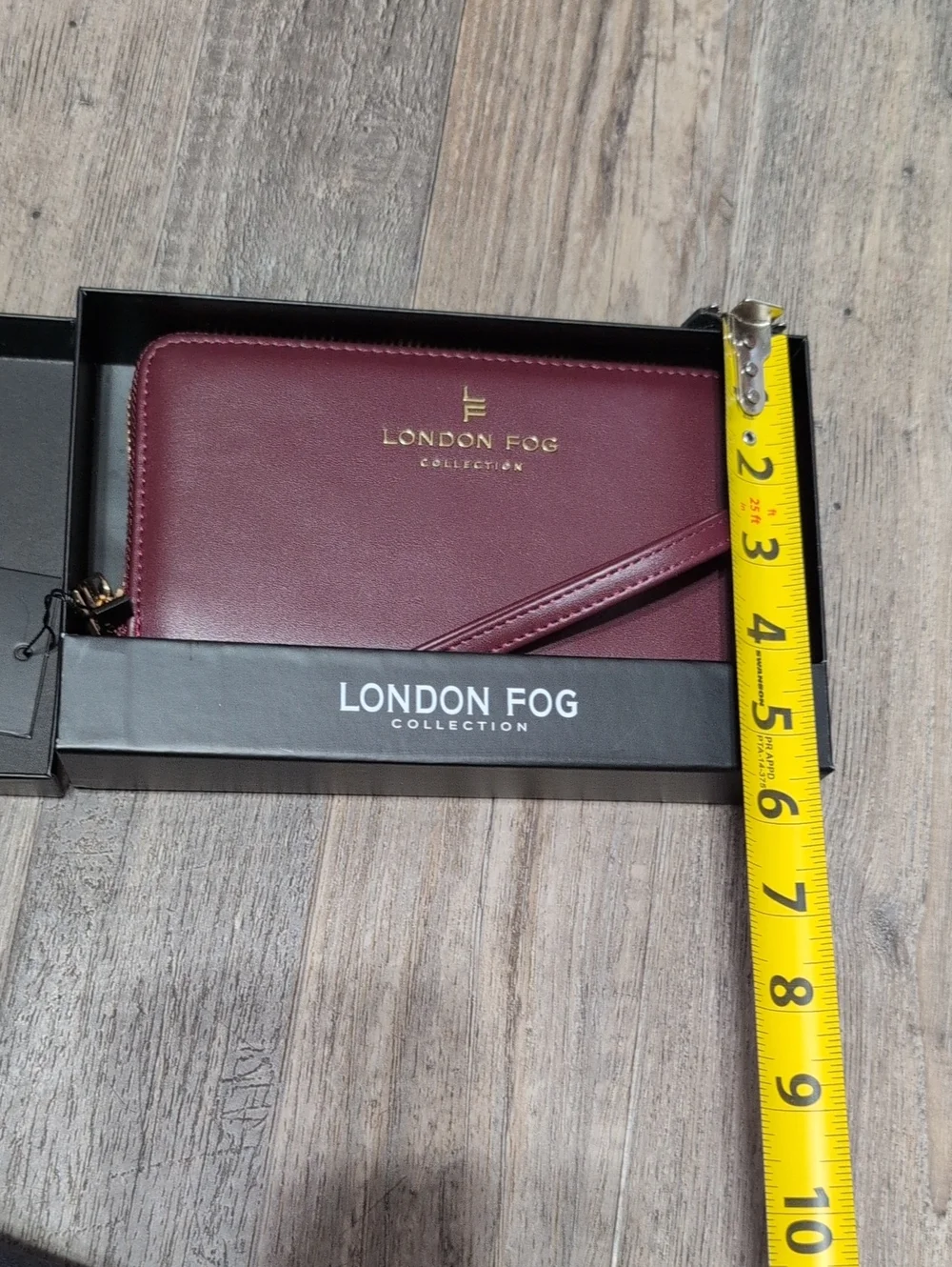 London Fog Burgundy Zip-Around Ester Wallet with Gold Logo
